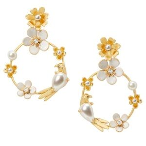 KATE SPADE • Spring Scene Flower Lovebirds Dove Hoop Earrings